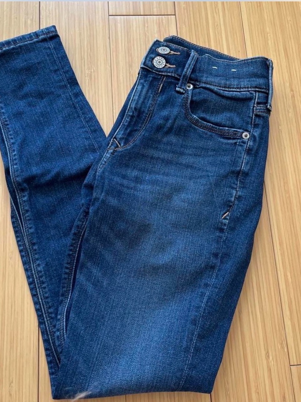 Express Blue Denim Jeans with Tan Leather Patch